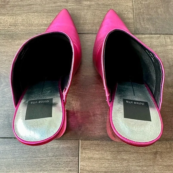 Dolce Vita Enya Mules - Fuchsia Metallic Leather - Size: 8 - Clear Block Heel - Picture 5 of 10